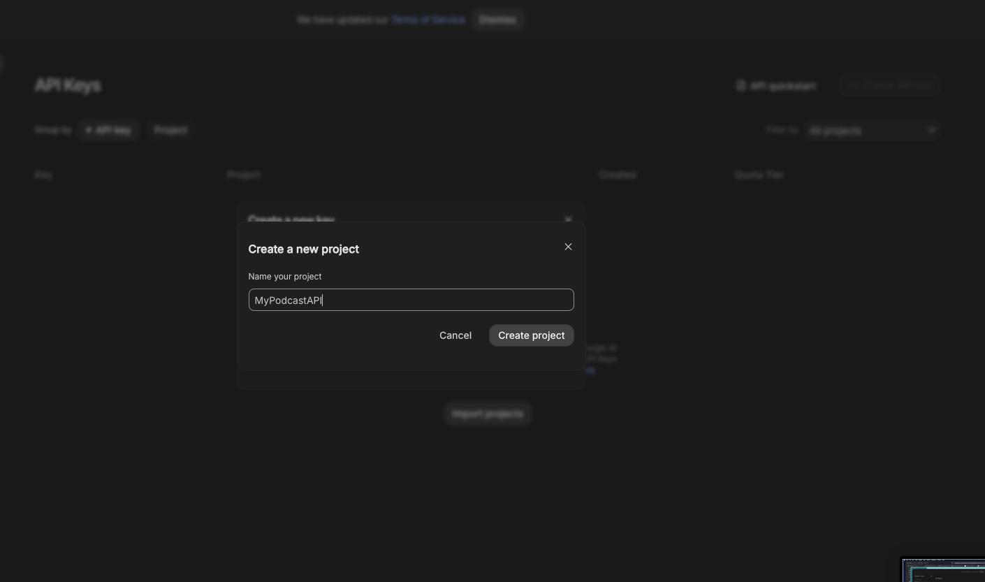 Get API key entry point